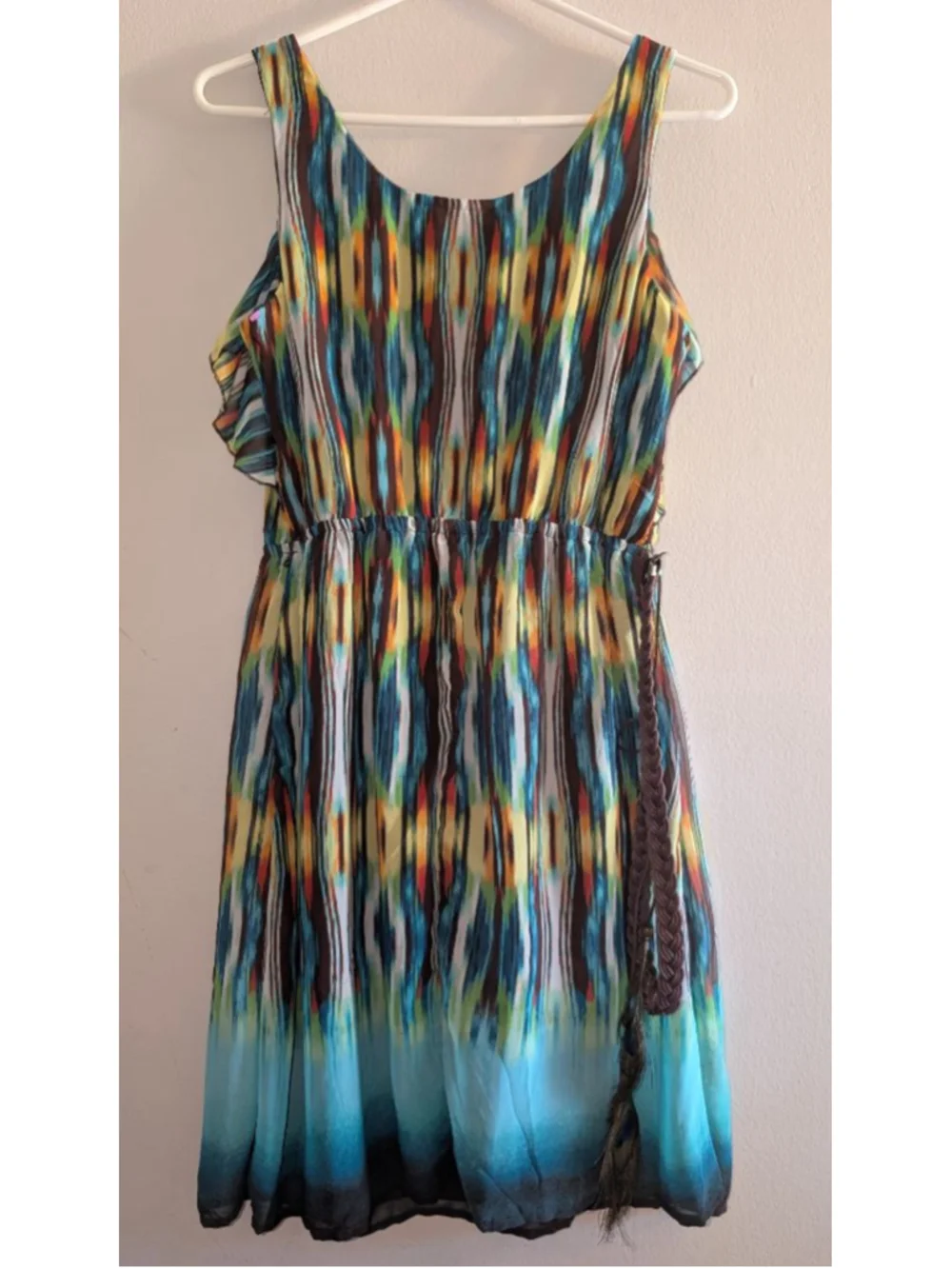 LEVEL EIGHT Multicolor Blue Ikat Print Sleeveless Dress S